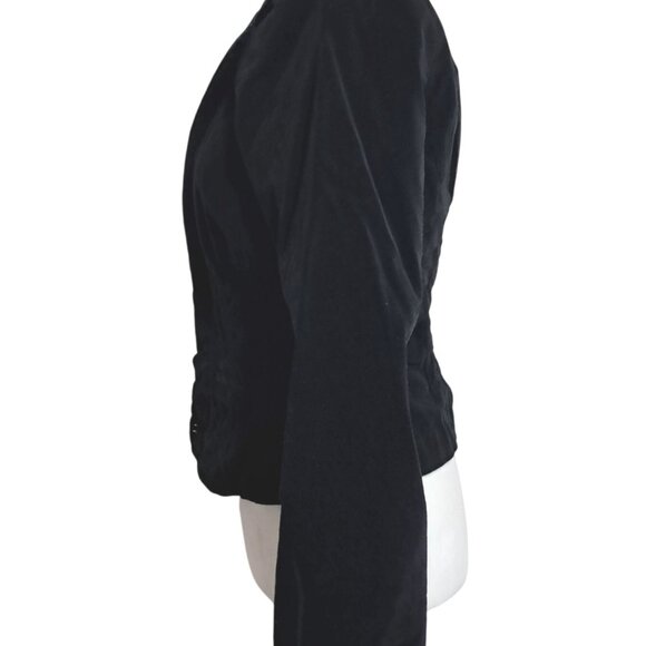 Y2K Dolled Up Fang Black Velvet Fitted Jacket With Hook & Eye Closures For Women - Picture 9 of 14